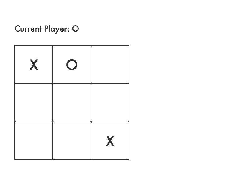 The updated tic-tac-toe board with current player display